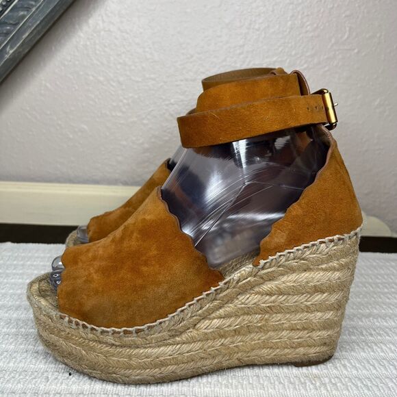 Chloe Lauren Reef Peep Toe Wedge Heel Suede Espadrille Wedge Sandal Size 7.5 - Picture 4 of 11
